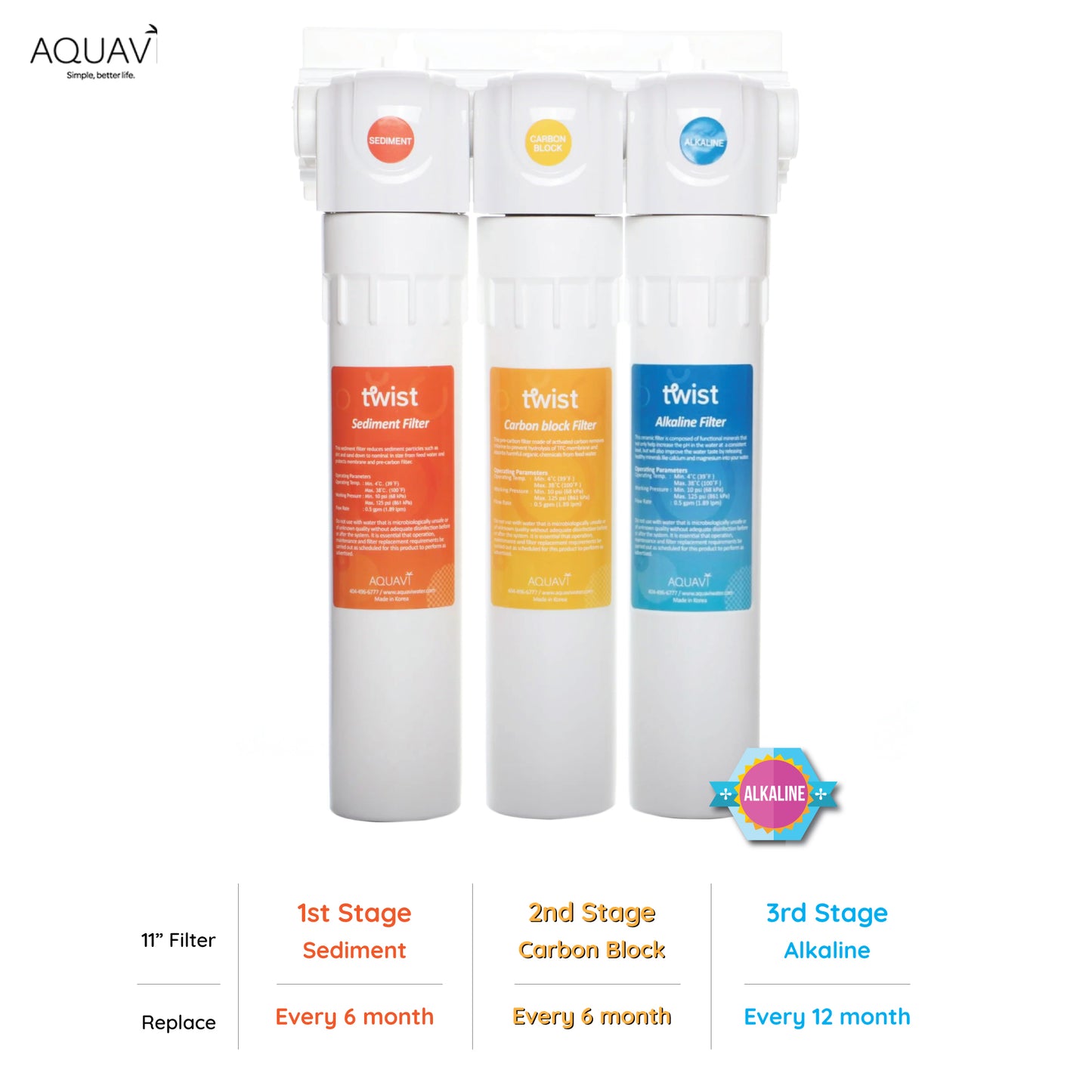 AQUAVI Water Filter 3-Stage TWIST UF ALKA Undersink