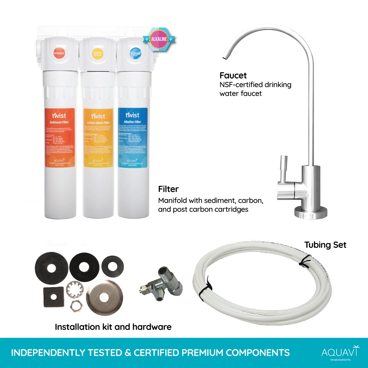 AQUAVI Water Filter 3-Stage TWIST UF ALKA Undersink