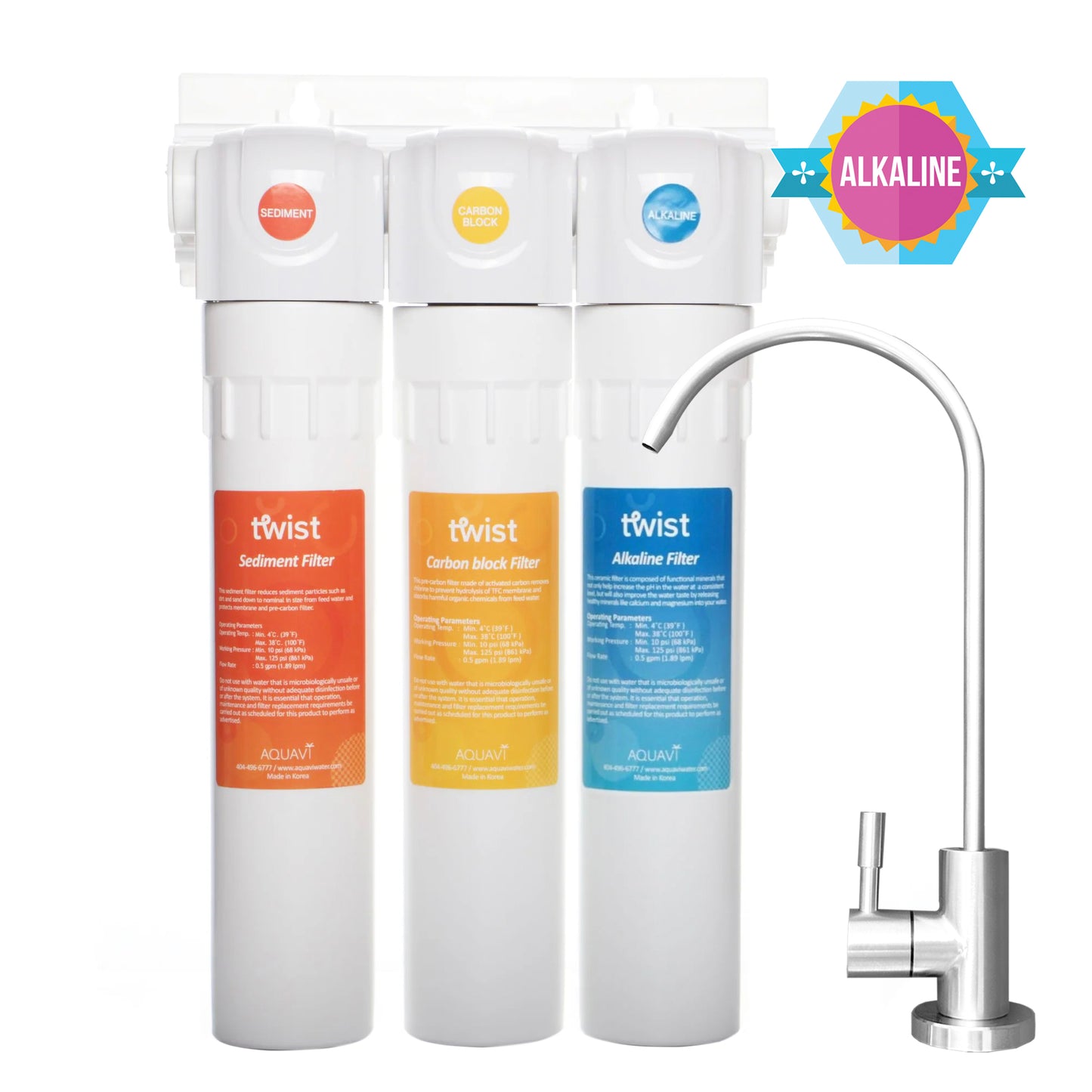 AQUAVI Water Filter 3stage TWIST UF ALKA Undersink