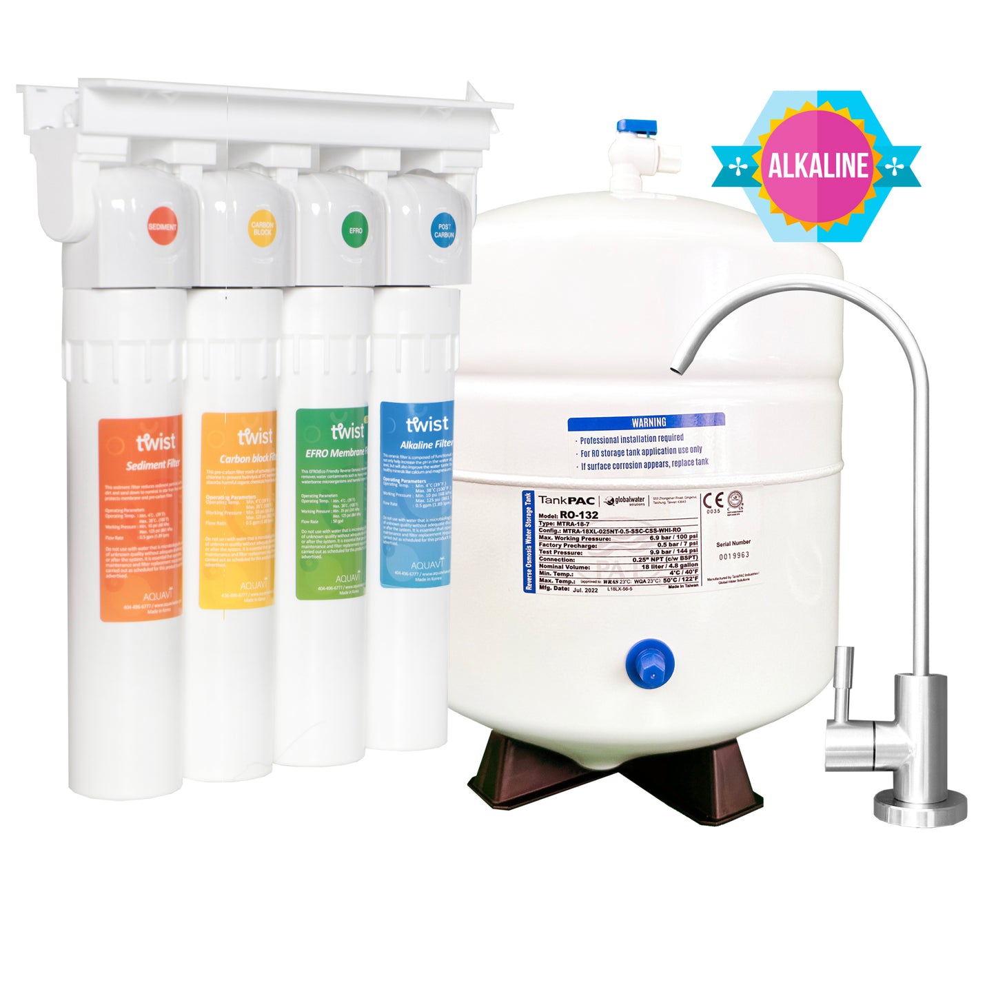 AQUAVI Water Filter Reverse Osmosis 4stage TWIST RO ALKA Undersink