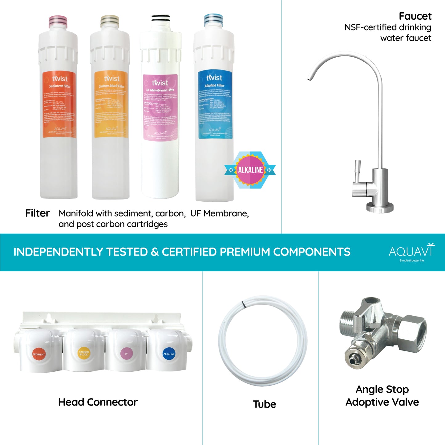 AQUAVI Water Filter 4-Stage TWIST UF ALKA Undersink