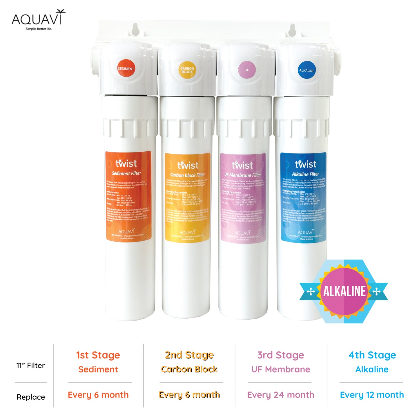 AQUAVI Water Filter 4-Stage TWIST UF ALKA Undersink